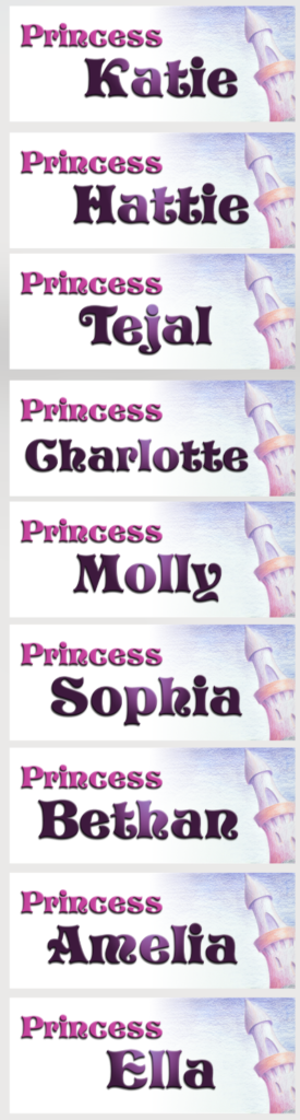 Katie & Toby's Princess Name Tags